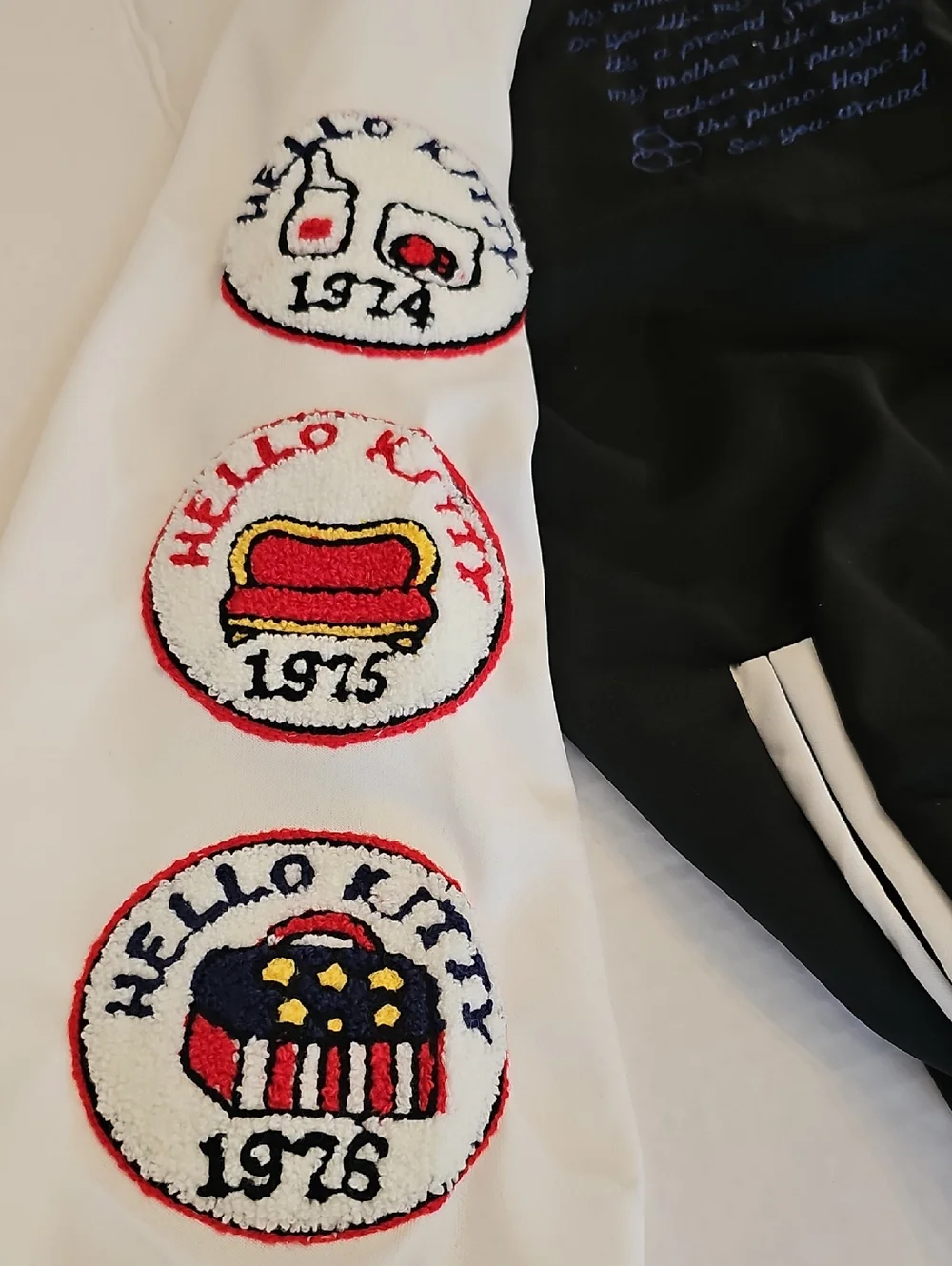 New Sanrio 2XL & 1X Hello Kitty 1976-2005 Colorful Patchwork Varsity Jacket - Picture 7 of 16